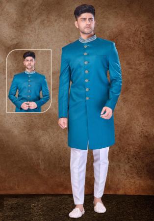 Picture of Stunning Silk Light Sea Green Sherwani