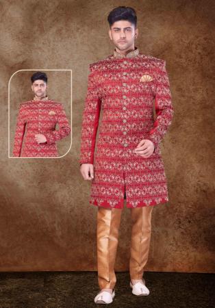 Picture of Marvelous Silk Maroon Sherwani