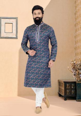 Picture of Statuesque Silk Dark Slate Blue Kurtas