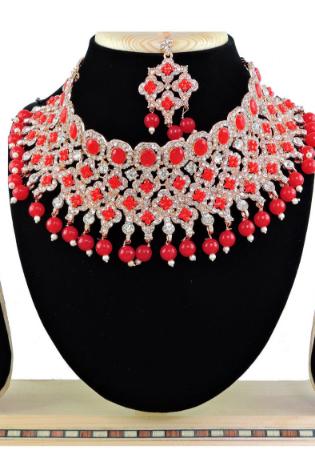 Picture of Elegant Indian Red Necklace Set