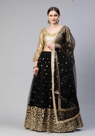 Picture of Good Looking Net & Satin Black Lehenga Choli