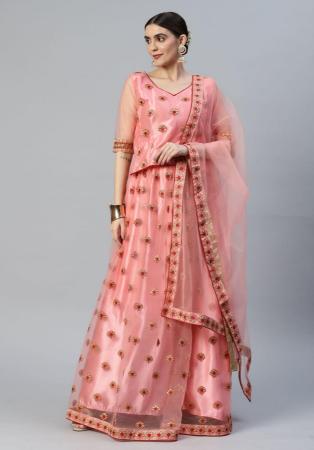 Picture of Pleasing Net & Satin Dark Salmon Lehenga Choli