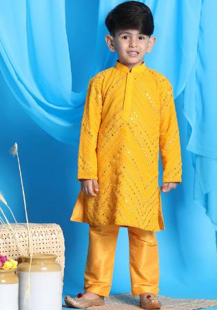 Picture of Shapely Georgette Golden Kids Kurta Pyjama