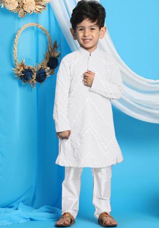 Picture of Nice Georgette White Kids Kurta Pyjama