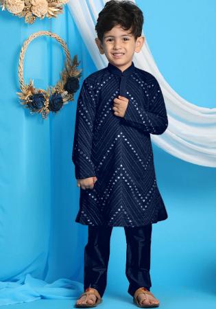 Picture of Well Formed Georgette Midnight Blue Kids Kurta Pyjama