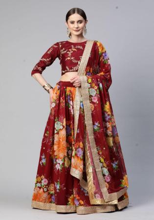 Picture of Delightful Silk Maroon Lehenga Choli