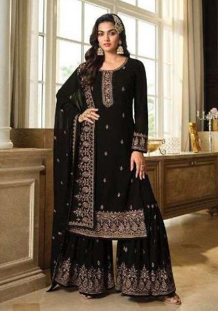 Picture of Statuesque Georgette Black Straight Cut Salwar Kameez