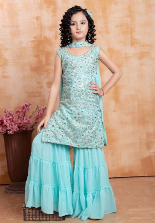 Picture of Wonderful Georgette Off White Kids Salwar Kameez