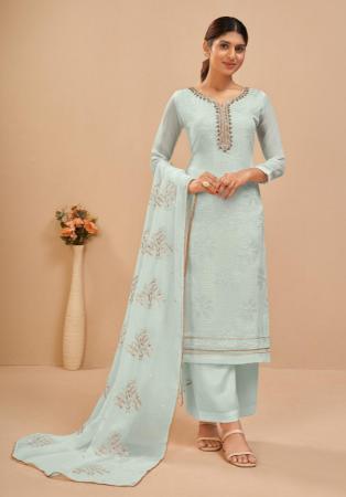 Picture of Georgette Off White Straight Cut Salwar Kameez