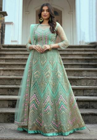 Picture of Taking Net Dark Sea Green Anarkali Salwar Kameez