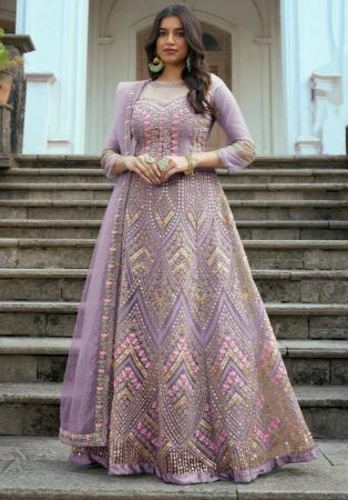 Picture of Lovely Net Grey Anarkali Salwar Kameez