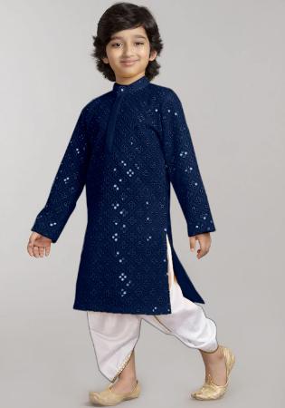 Picture of Marvelous Georgette Navy Blue Kids Kurta Pyjama