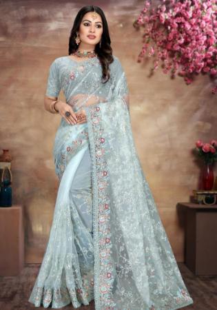 Picture of Lovely Net Powder Blue Saree