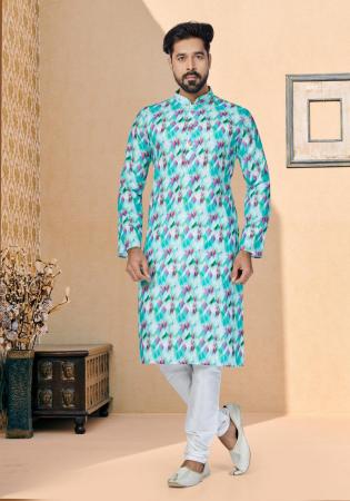 Picture of Shapely Cotton Medium Turquoise Kurtas