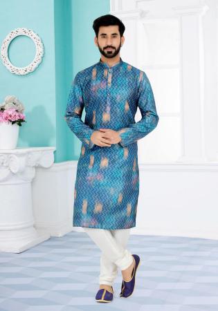 Picture of Graceful Silk Steel Blue Kurtas