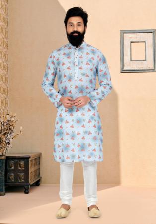 Picture of Lovely Silk Light Steel Blue Kurtas