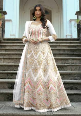 Picture of Resplendent Net White Anarkali Salwar Kameez