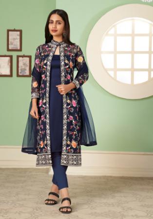 Picture of Georgette Dark Slate Grey Straight Cut Salwar Kameez