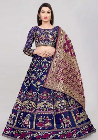 Picture of Pleasing Silk Midnight Blue Lehenga Choli