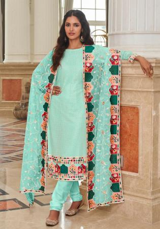 Picture of Georgette Light Steel Blue Straight Cut Salwar Kameez