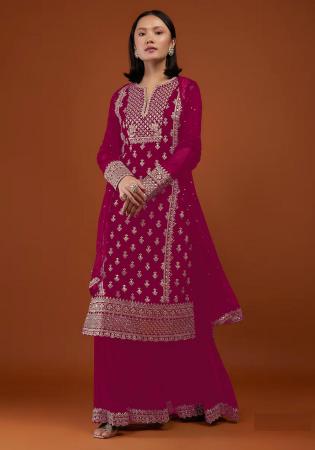 Picture of Georgette Deep Pink Straight Cut Salwar Kameez