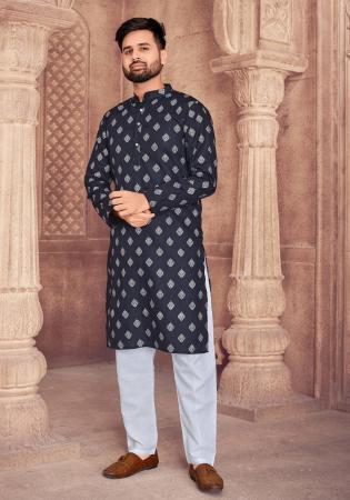 Picture of Graceful Cotton Navy Blue Kurtas