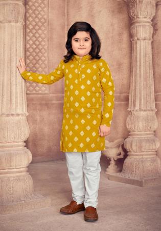 Picture of Fascinating Cotton Dark Golden Rod Kids Kurta Pyjama