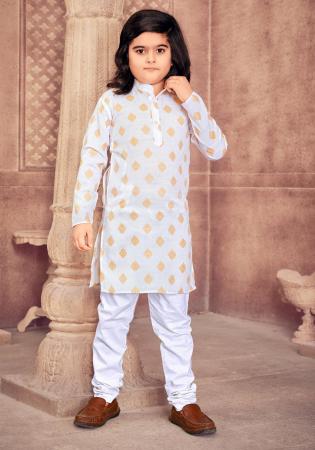 Picture of Grand Cotton White Kids Kurta Pyjama