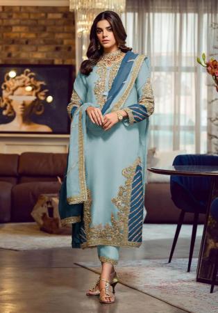 Picture of Georgette Dark Sea Green Straight Cut Salwar Kameez