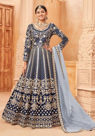 Picture of Taking Silk Indigo Anarkali Salwar Kameez