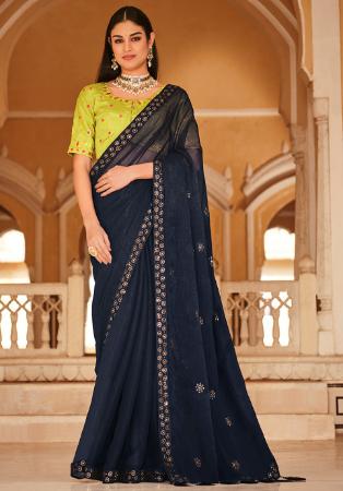 Picture of Sightly Chiffon Navy Blue Saree