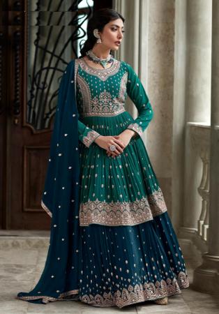 Picture of Georgette Dark Green Straight Cut Salwar Kameez