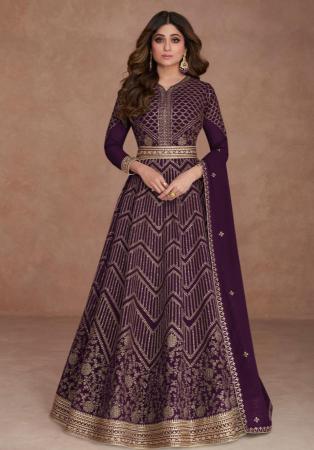 Picture of Georgette Dark Olive Green Anarkali Salwar Kameez