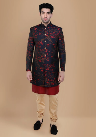 Picture of Marvelous Silk Navy Blue Indo Western