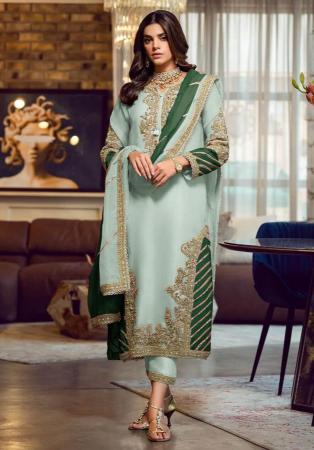 Picture of Georgette Dark Sea Green Straight Cut Salwar Kameez