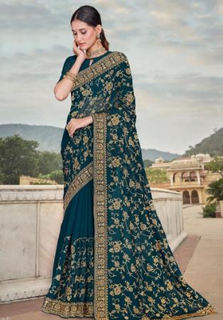 Picture of Splendid Georgette Teal Saree