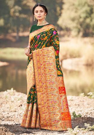 Picture of Elegant Silk Dark Olive Green Saree