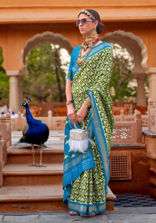 Picture of Nice Silk Dark Olive Green Saree