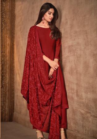 Picture of Marvelous Georgette Maroon Straight Cut Salwar Kameez