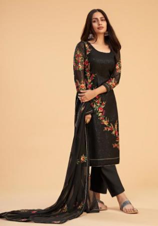 Picture of Pretty Georgette Black Straight Cut Salwar Kameez