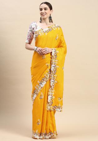 Picture of Well Formed Silk Golden Rod Saree