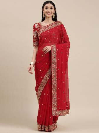 Picture of Resplendent Georgette & Silk Fire Brick Saree