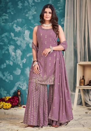 Picture of Georgette Rosy Brown Straight Cut Salwar Kameez