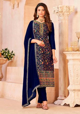 Picture of Pretty Silk Navy Blue Straight Cut Salwar Kameez