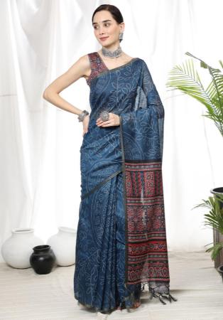 Picture of Exquisite Linen Dark Slate Blue Saree