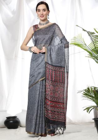 Picture of Resplendent Linen Light Slate Grey Saree