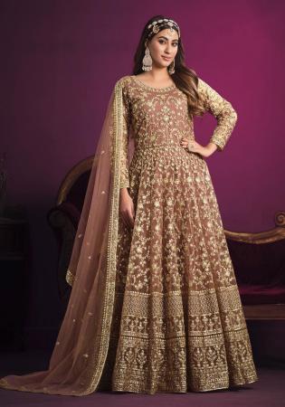 Picture of Statuesque Net Tan Anarkali Salwar Kameez