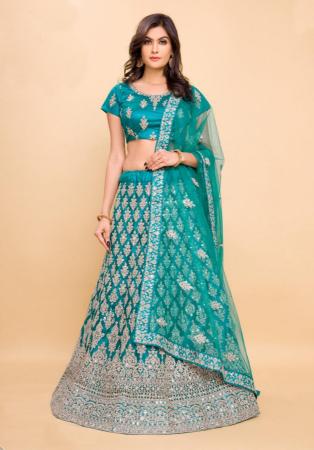 Picture of Ideal Net Dark Cyan Lehenga Choli