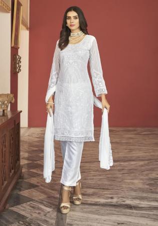 Picture of Georgette Off White Straight Cut Salwar Kameez