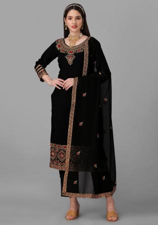 Picture of Marvelous Georgette Black Straight Cut Salwar Kameez